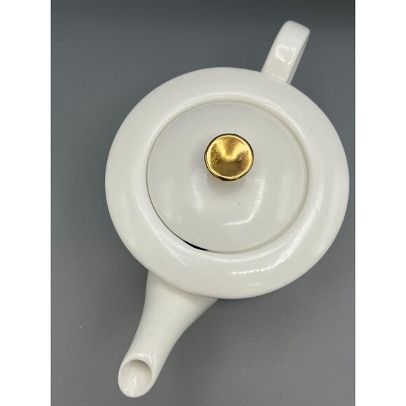 Nicole Miller Home Teapot Gold on White Contemporary Floral Design High Tea - Picture 5 of 11